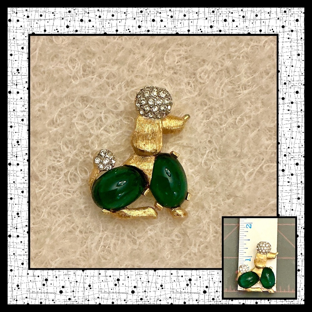 Green Domed Double Jelly Bellied Sitting Poodle Brooch Fun, Whimsical, Stylish